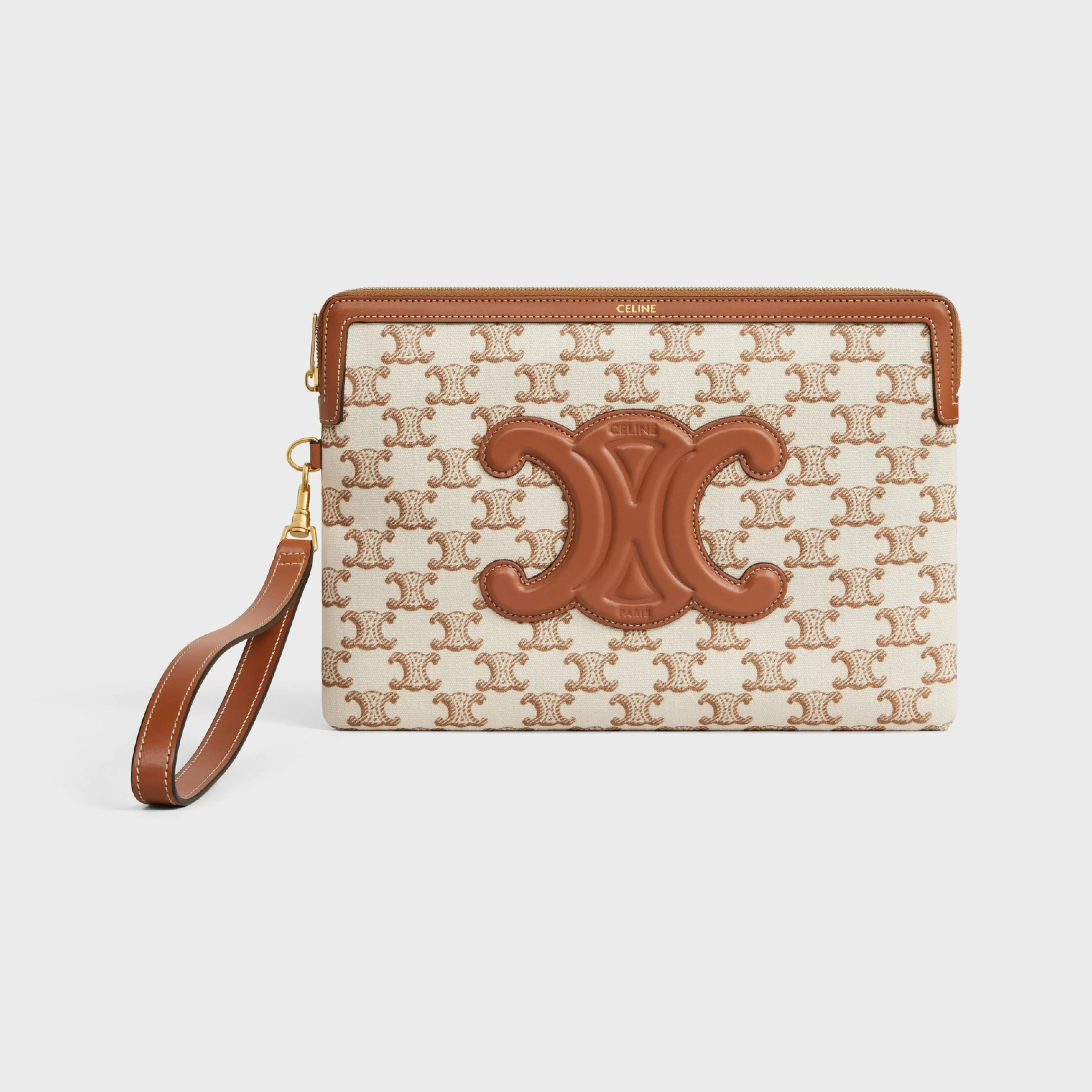 SMALL POUCH WITH STRAP in TEXTILE WITH TRIOMPHE PRINT AND CALFSKIN^CELINE Cheap