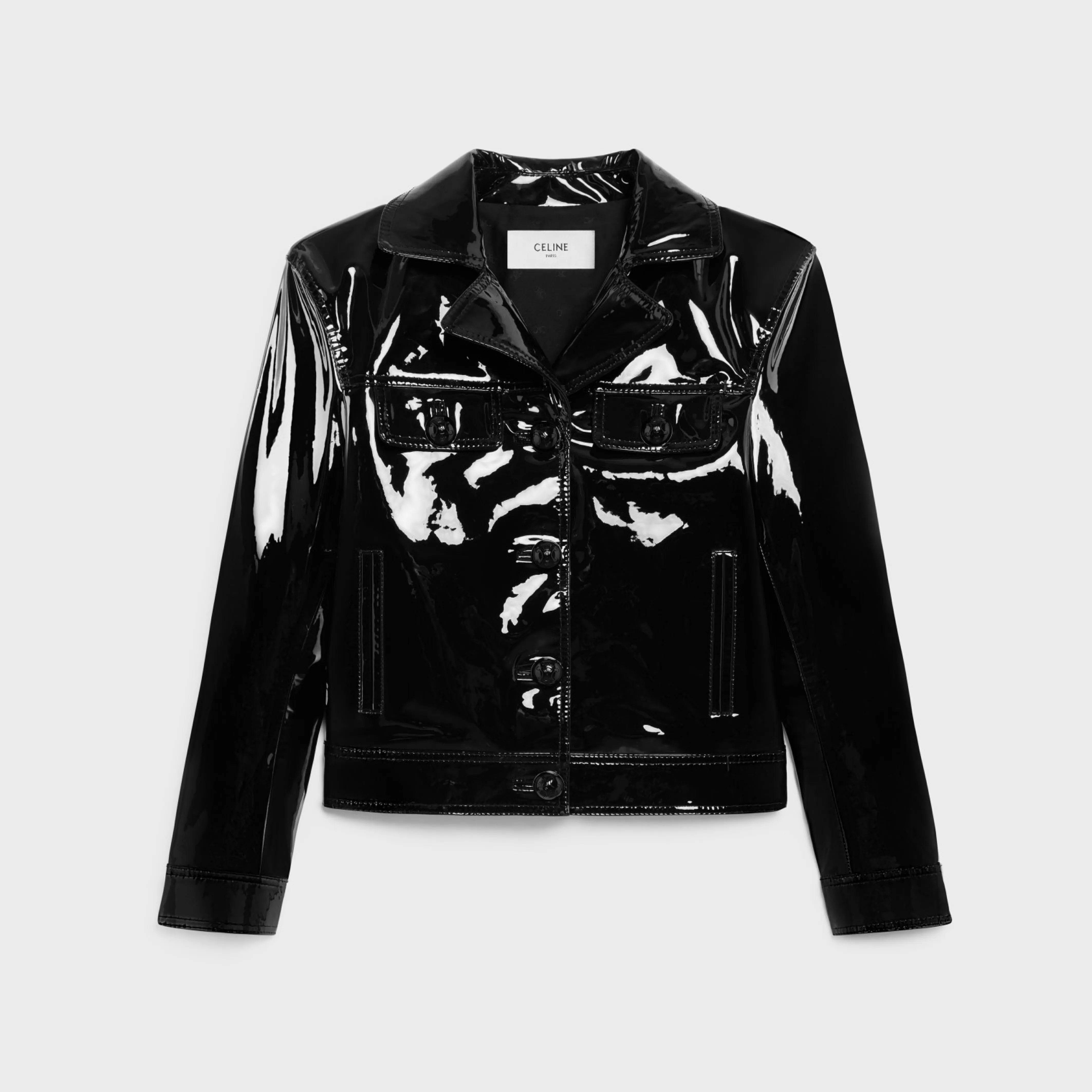 straight blouson jacket in patent lambskin leather^CELINE Discount