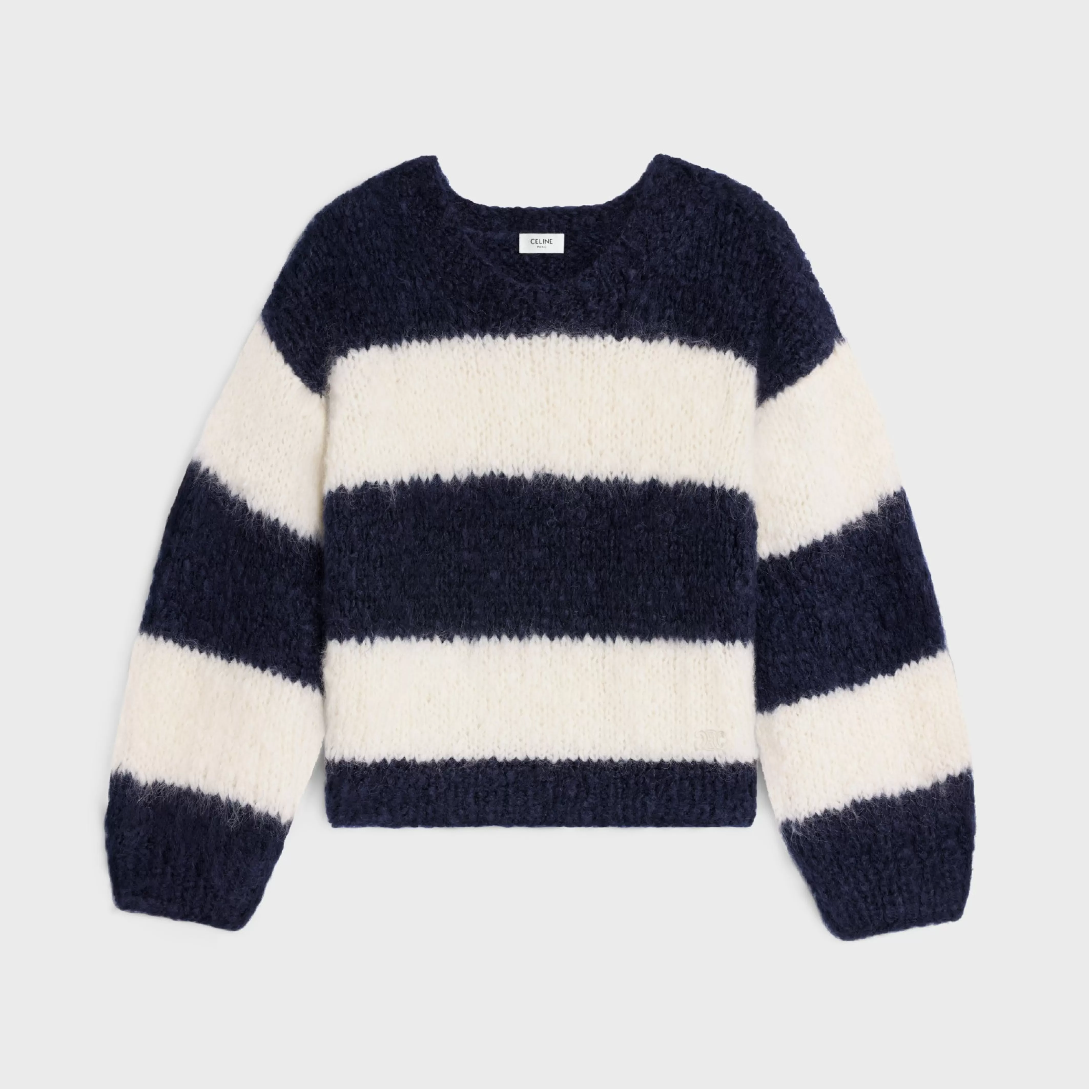 striped crew neck sweater in chunky mohair and wool^CELINE Shop