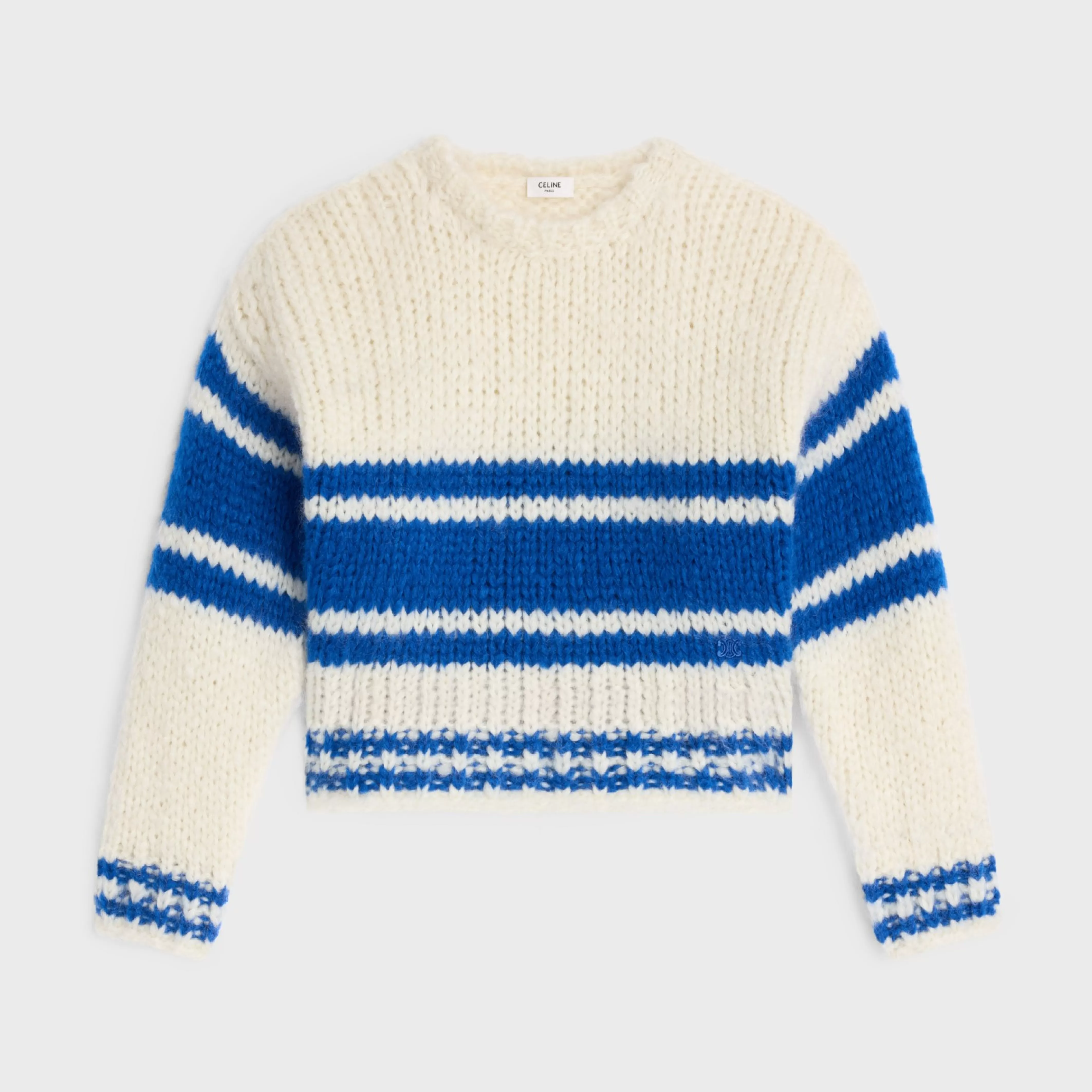 striped crew neck sweater in chunky mohair and wool^CELINE Cheap