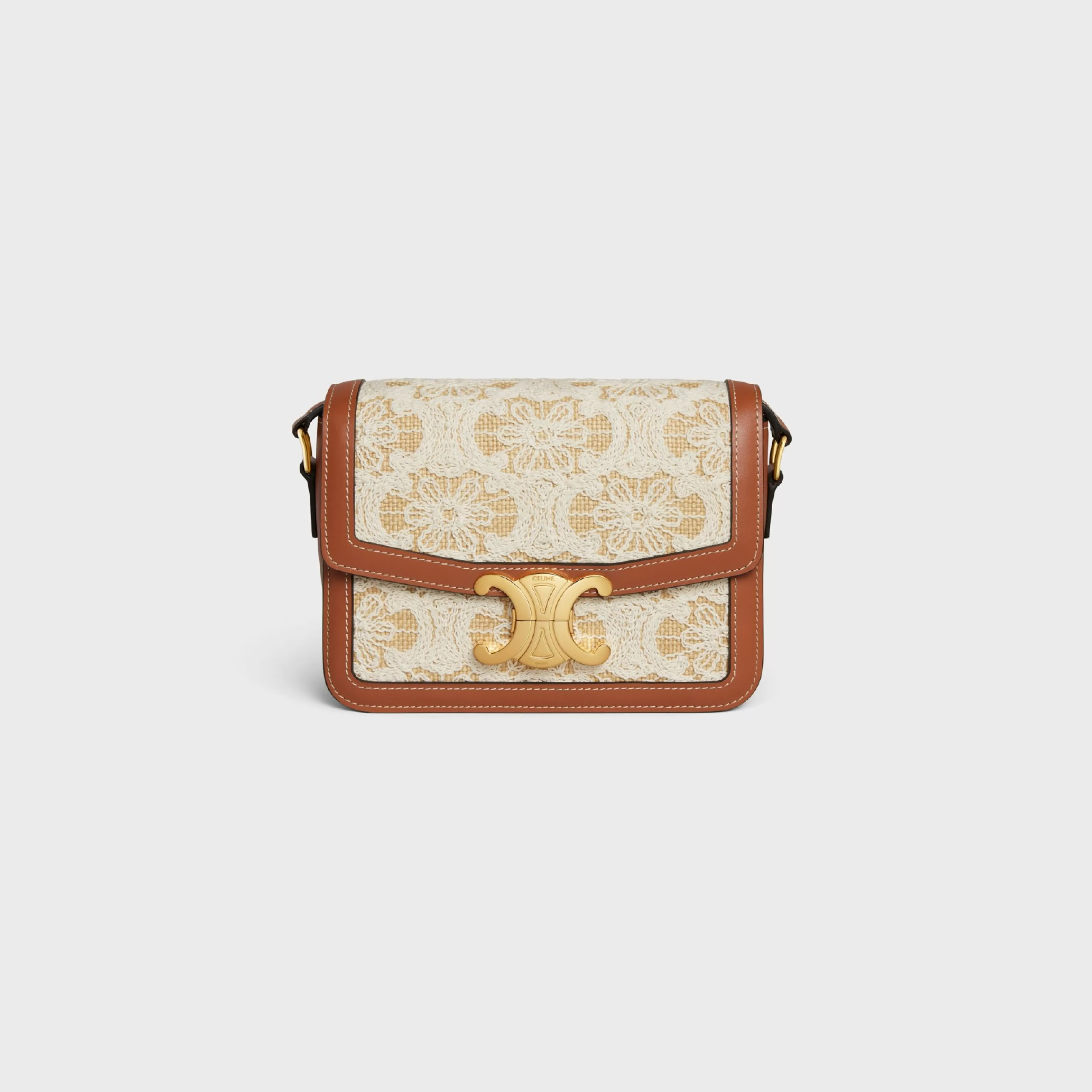 TEEN TRIOMPHE BAG in RAFFIA EFFECT TEXTILE WITH TRIOMPHE EMBROIDERIES^CELINE Best