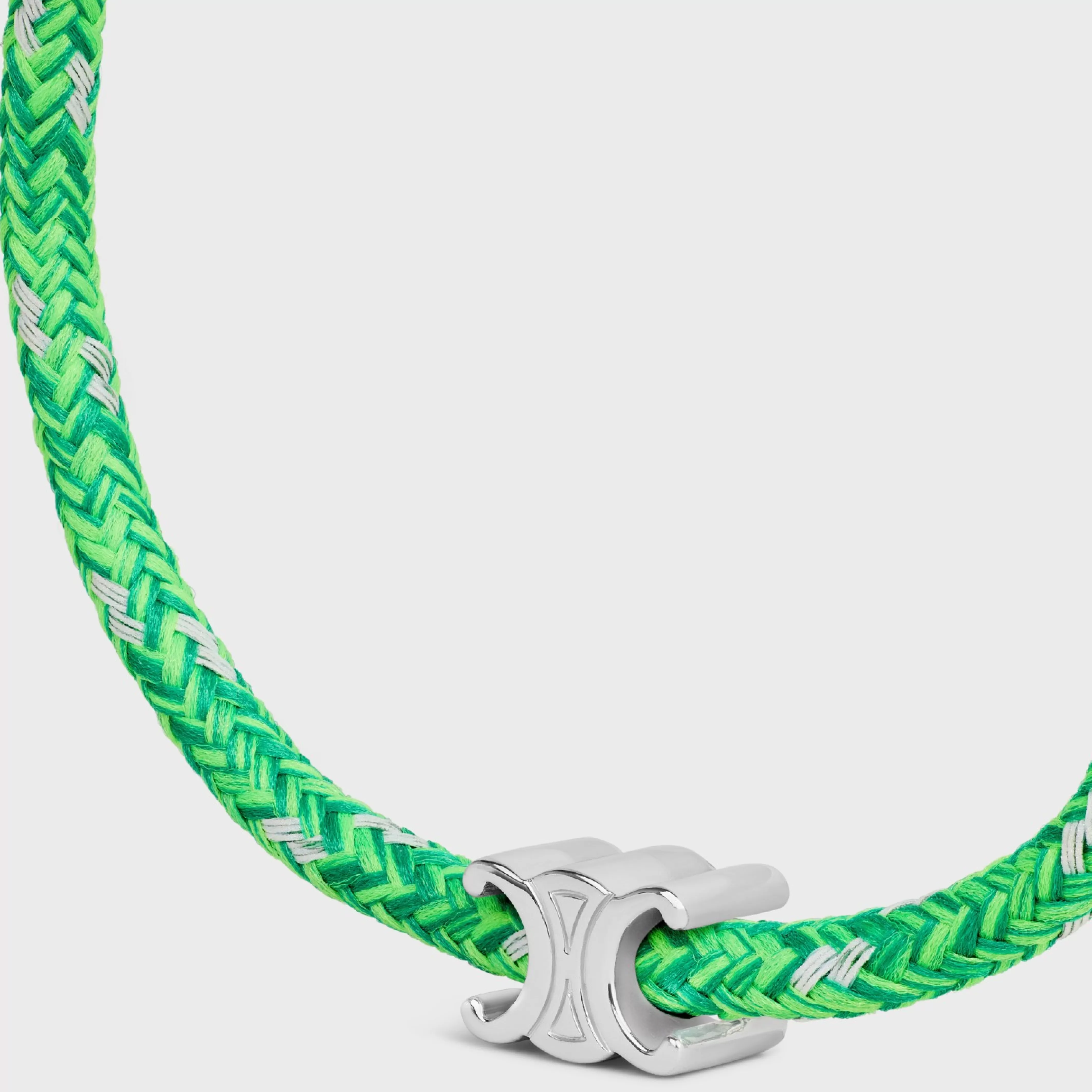 Triomphe Beach Bracelet in Polyester and Brass with Rhodium Finish^CELINE Fashion