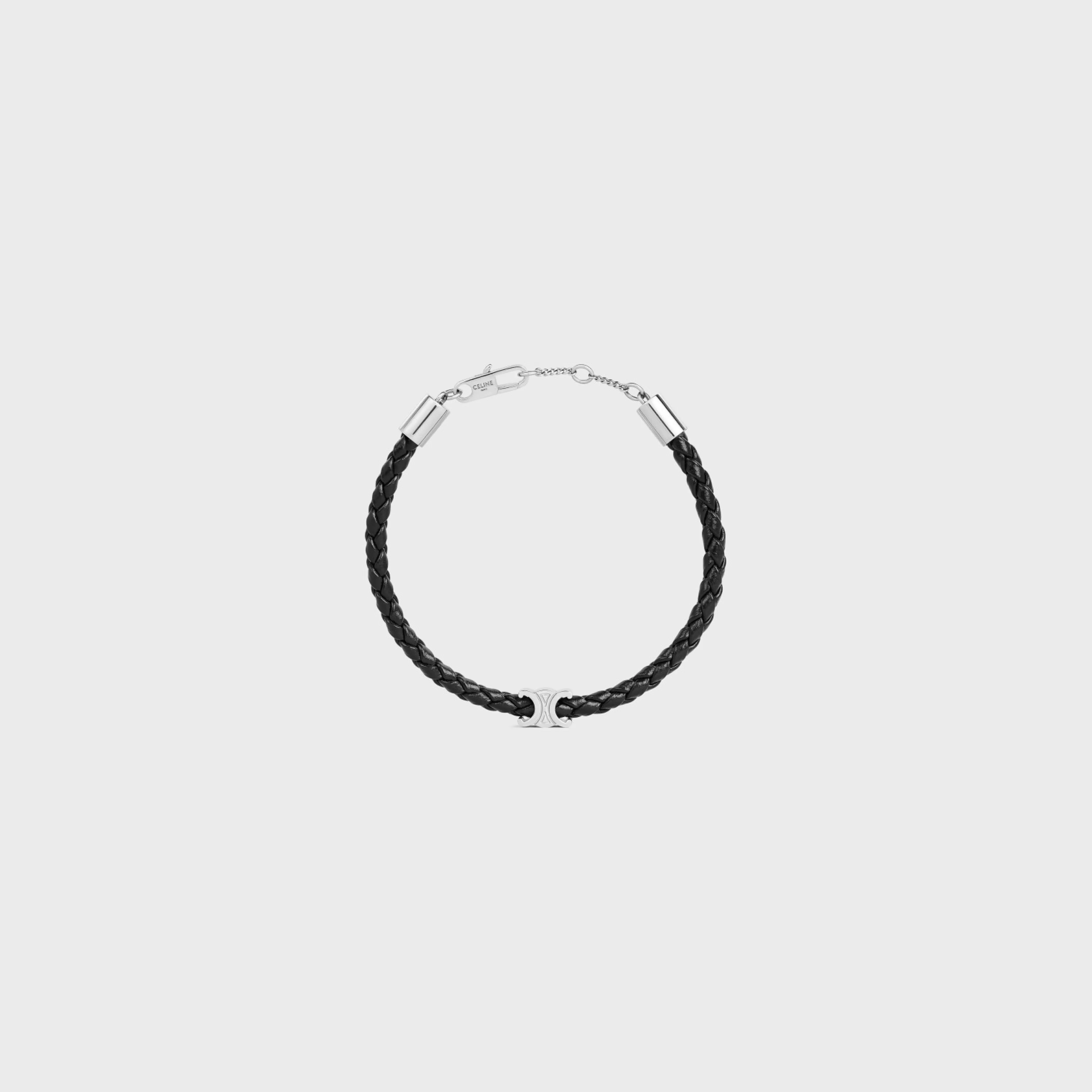 Triomphe Beach Bracelet in Smooth Calfskin and Brass with Rhodium Finish^CELINE Flash Sale
