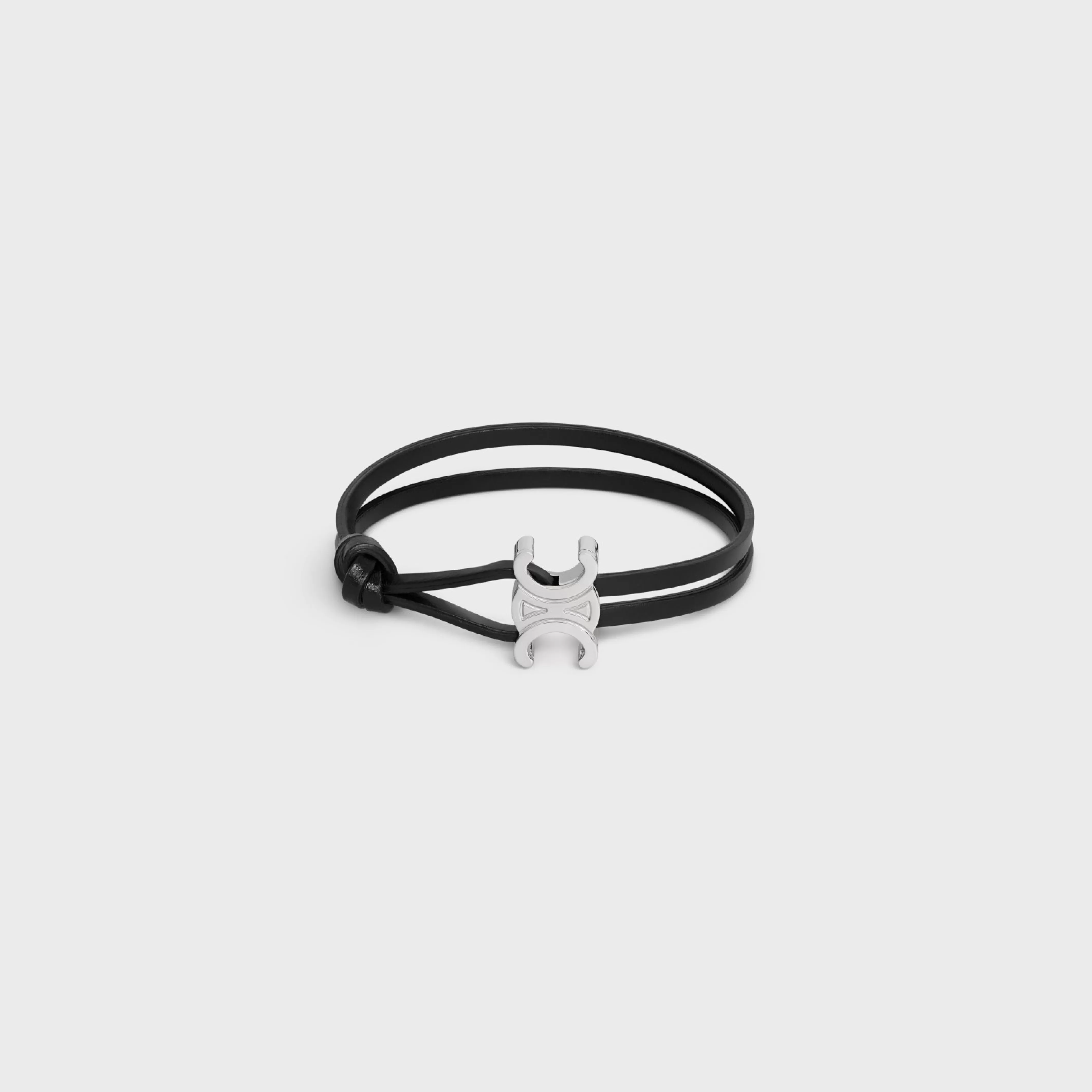 Triomphe Clasp Bracelet in Calfskin and Brass with Rhodium Finish^CELINE Outlet