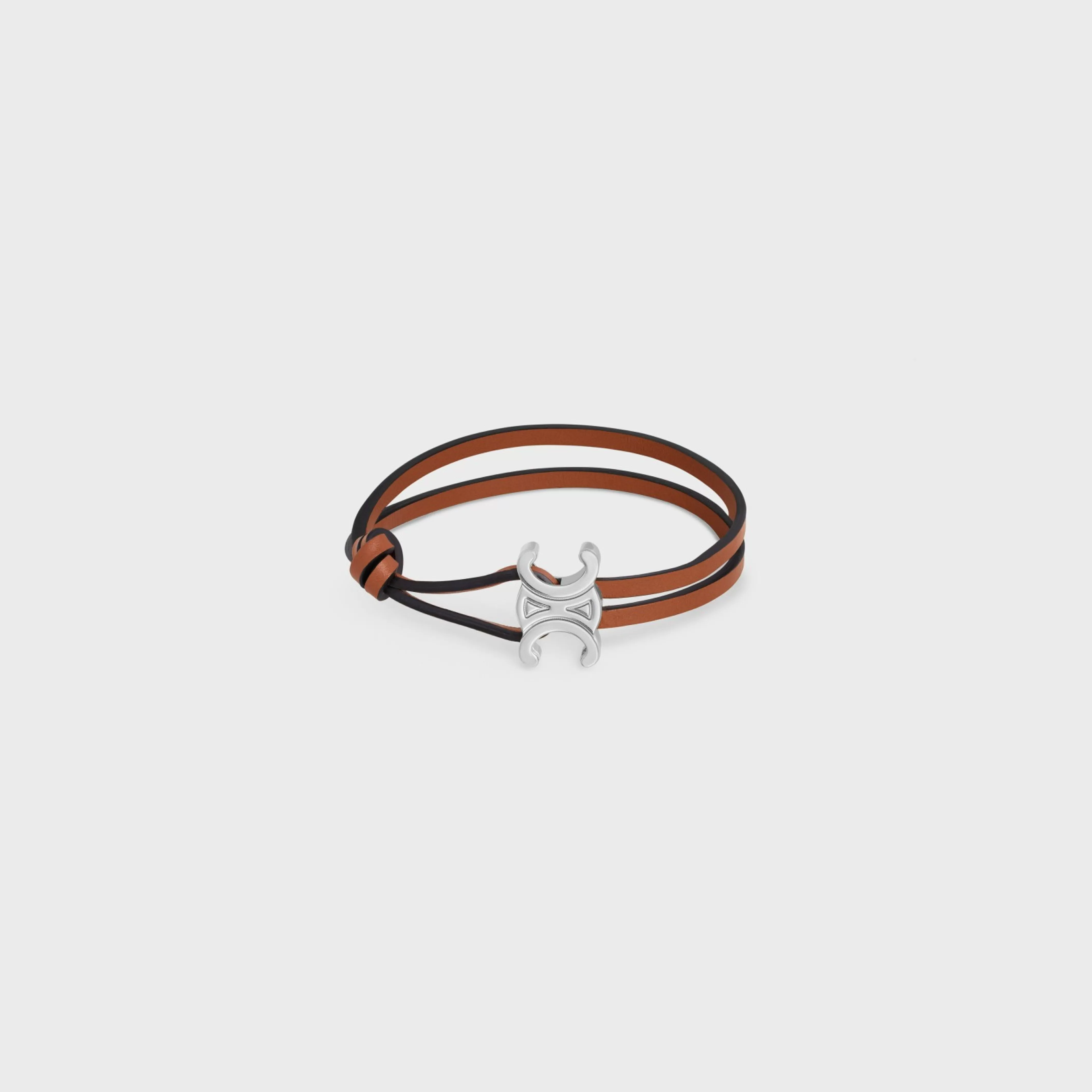 Triomphe Clasp Bracelet in Calfskin and Brass with Rhodium Finish^CELINE New