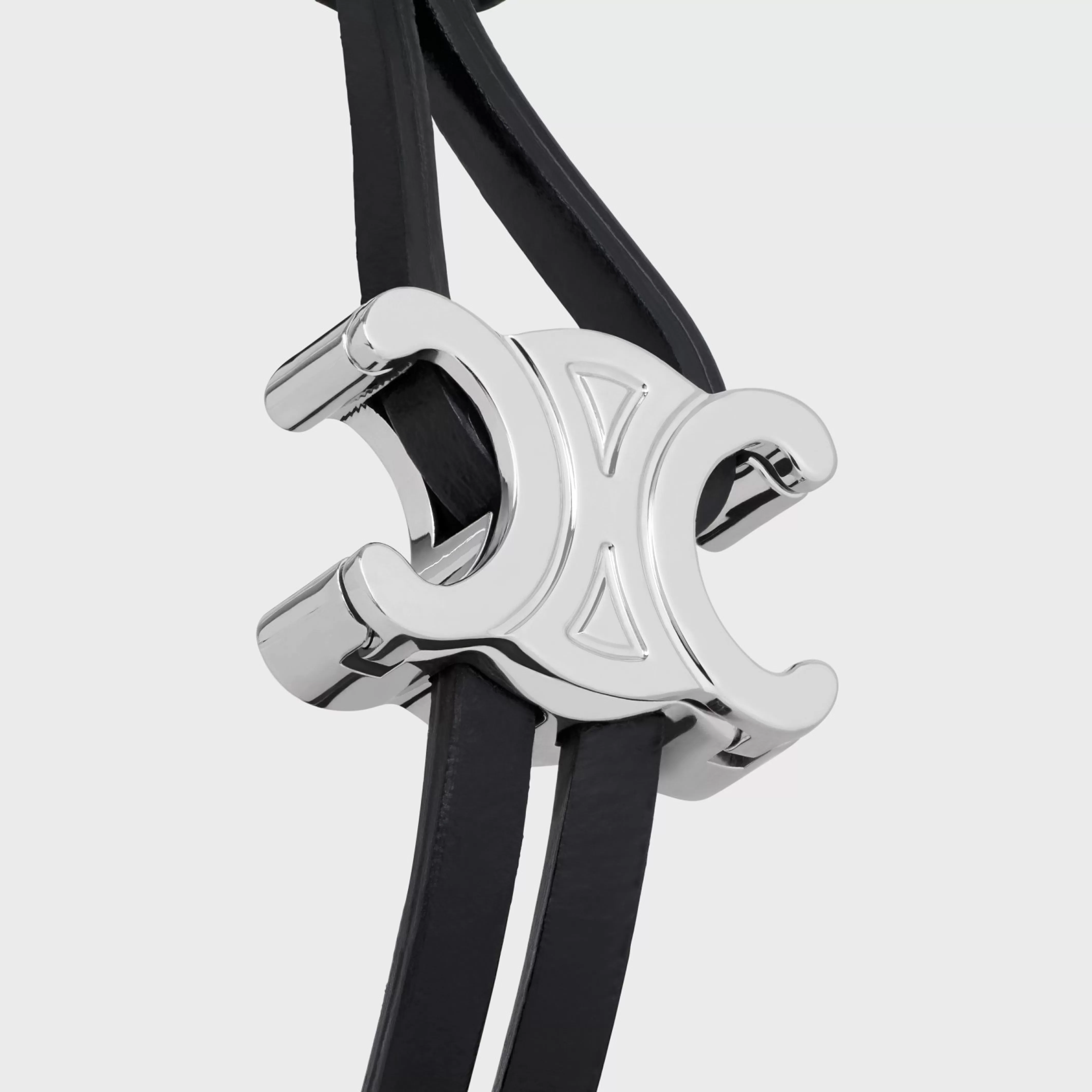 Triomphe Clasp Bracelet in Calfskin and Brass with Rhodium Finish^CELINE Outlet
