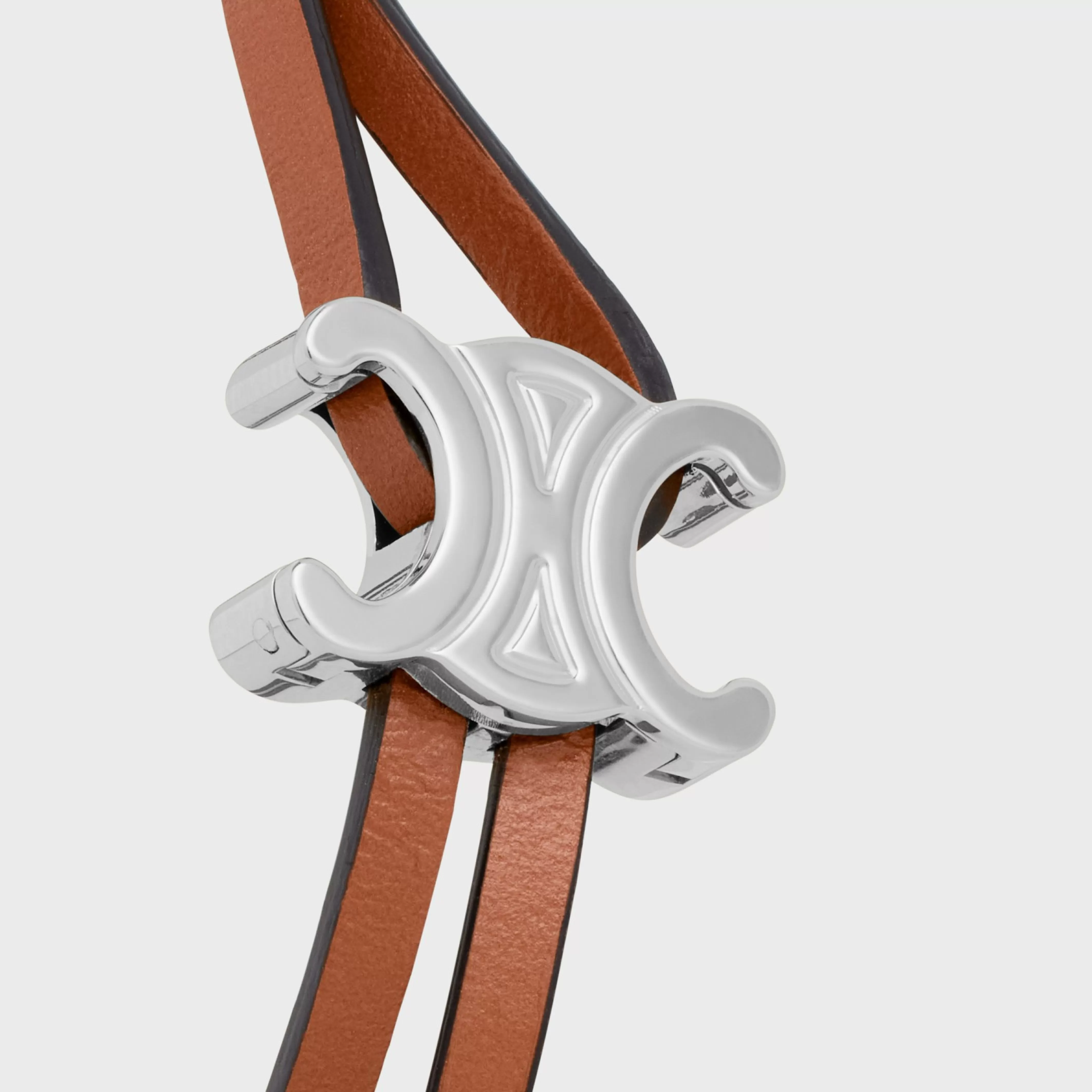 Triomphe Clasp Bracelet in Calfskin and Brass with Rhodium Finish^CELINE New