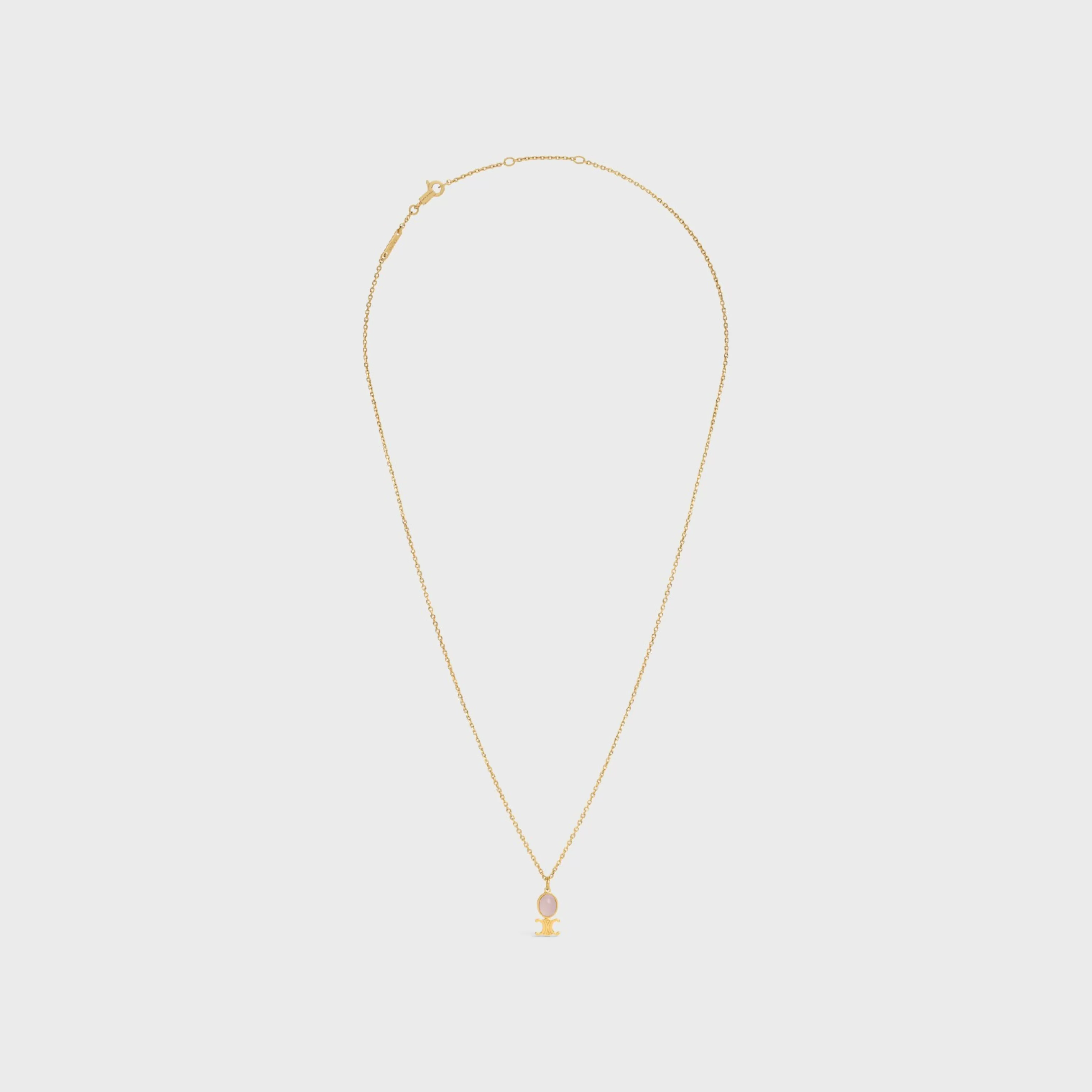 Triomphe Indie Small Necklace in Brass with Gold Finish and Pink Quartz^CELINE Cheap