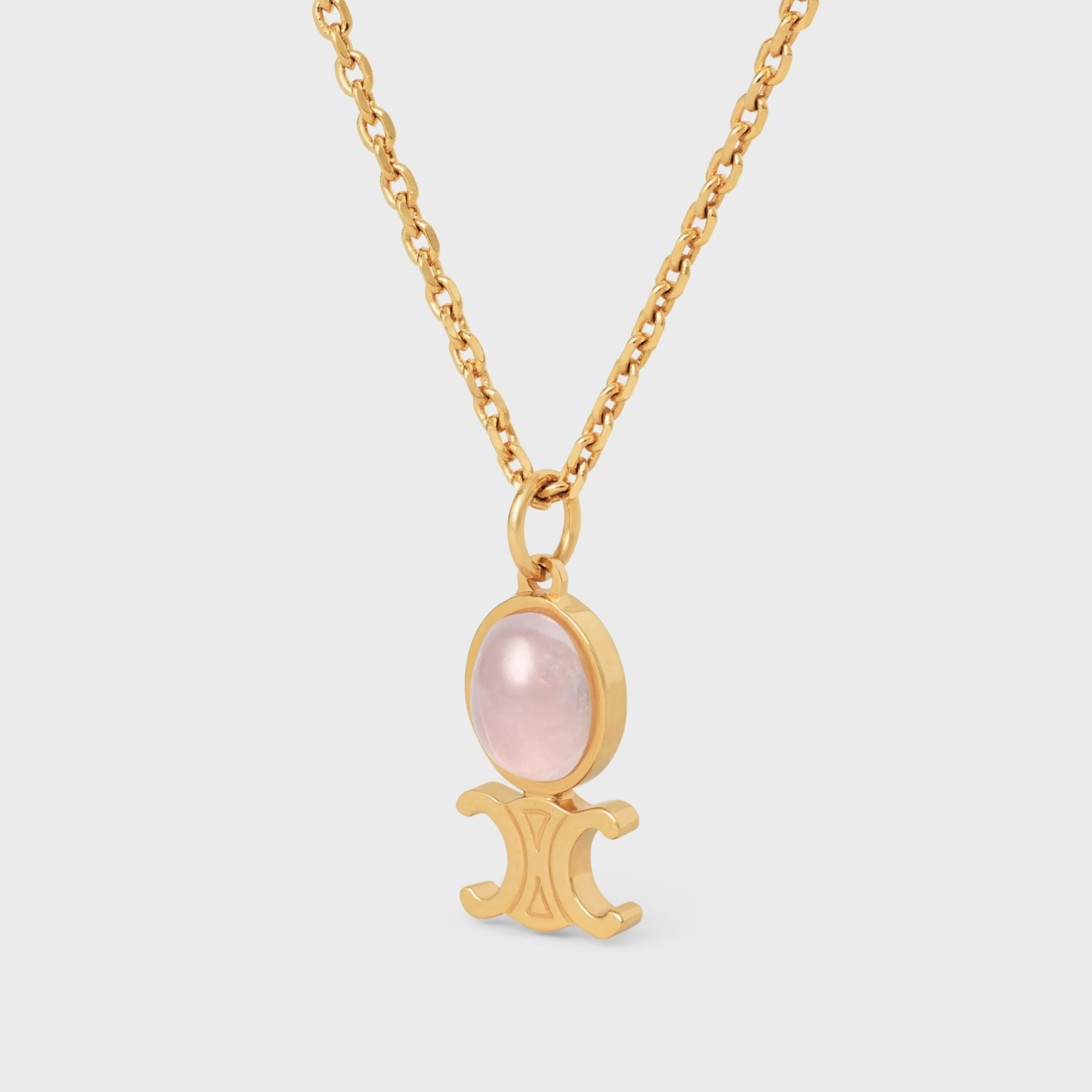 Triomphe Indie Small Necklace in Brass with Gold Finish and Pink Quartz^CELINE Cheap