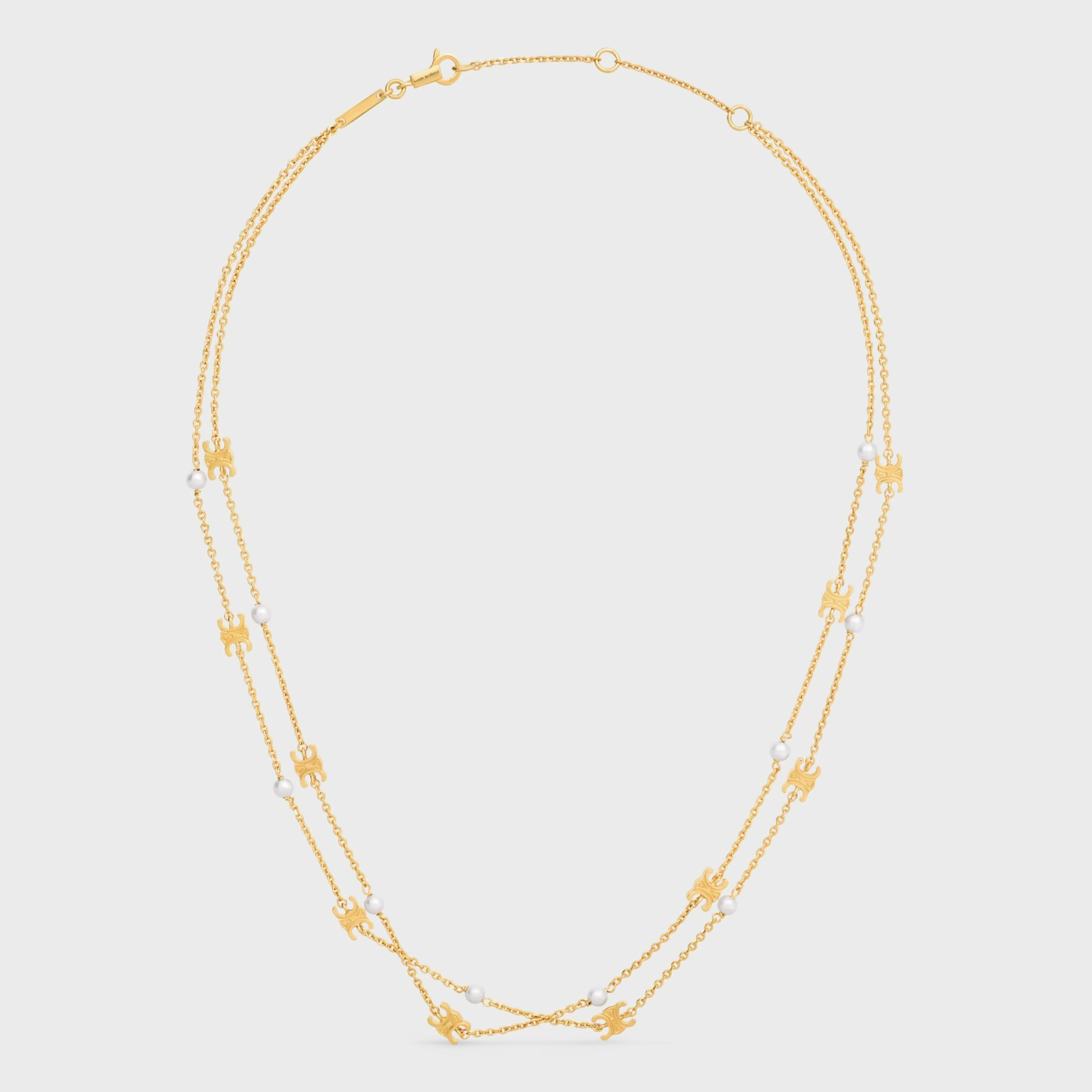 Triomphe Pearl Double Necklace in Brass with Gold Finish and Resin Pearls^CELINE Cheap