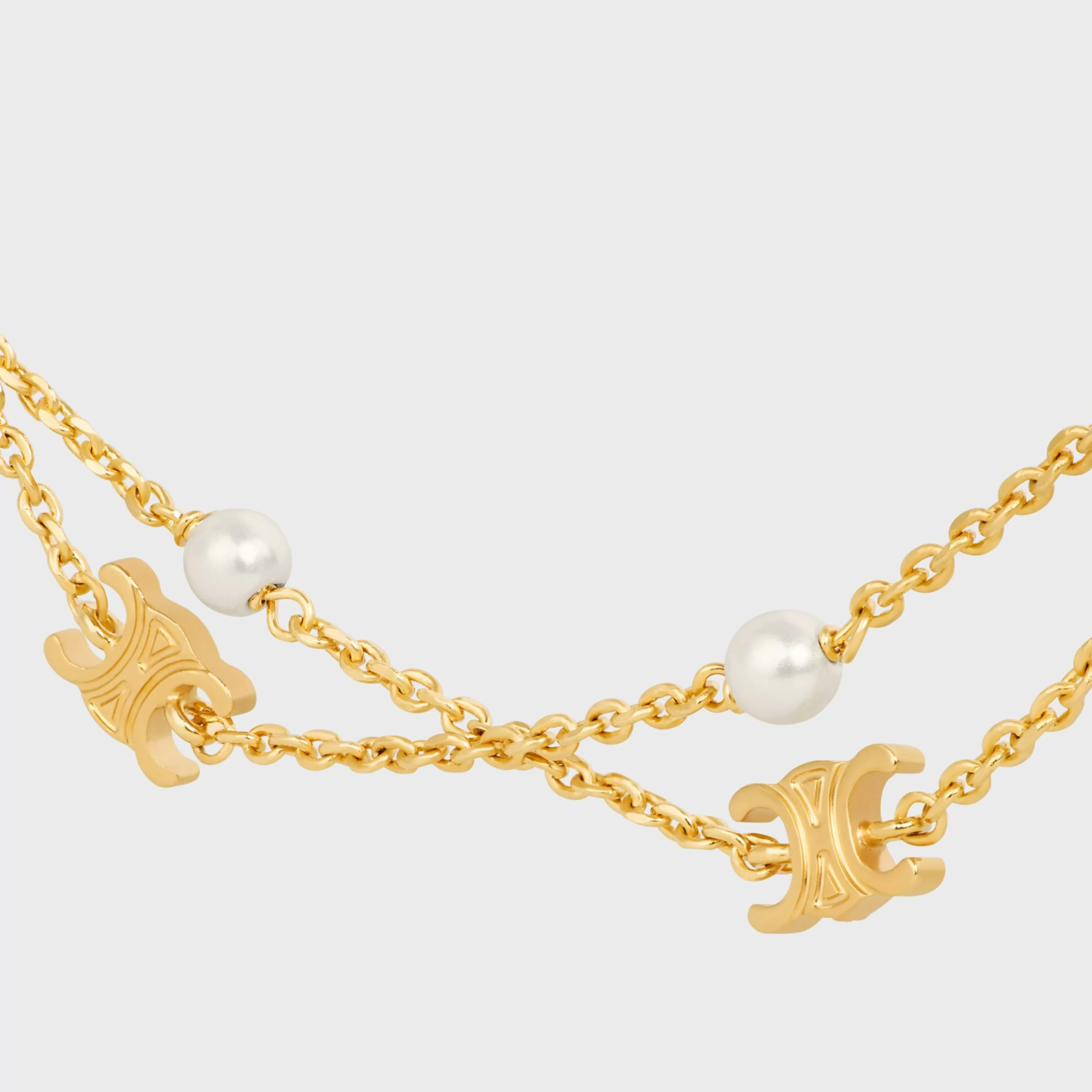 Triomphe Pearl Double Necklace in Brass with Gold Finish and Resin Pearls^CELINE Cheap
