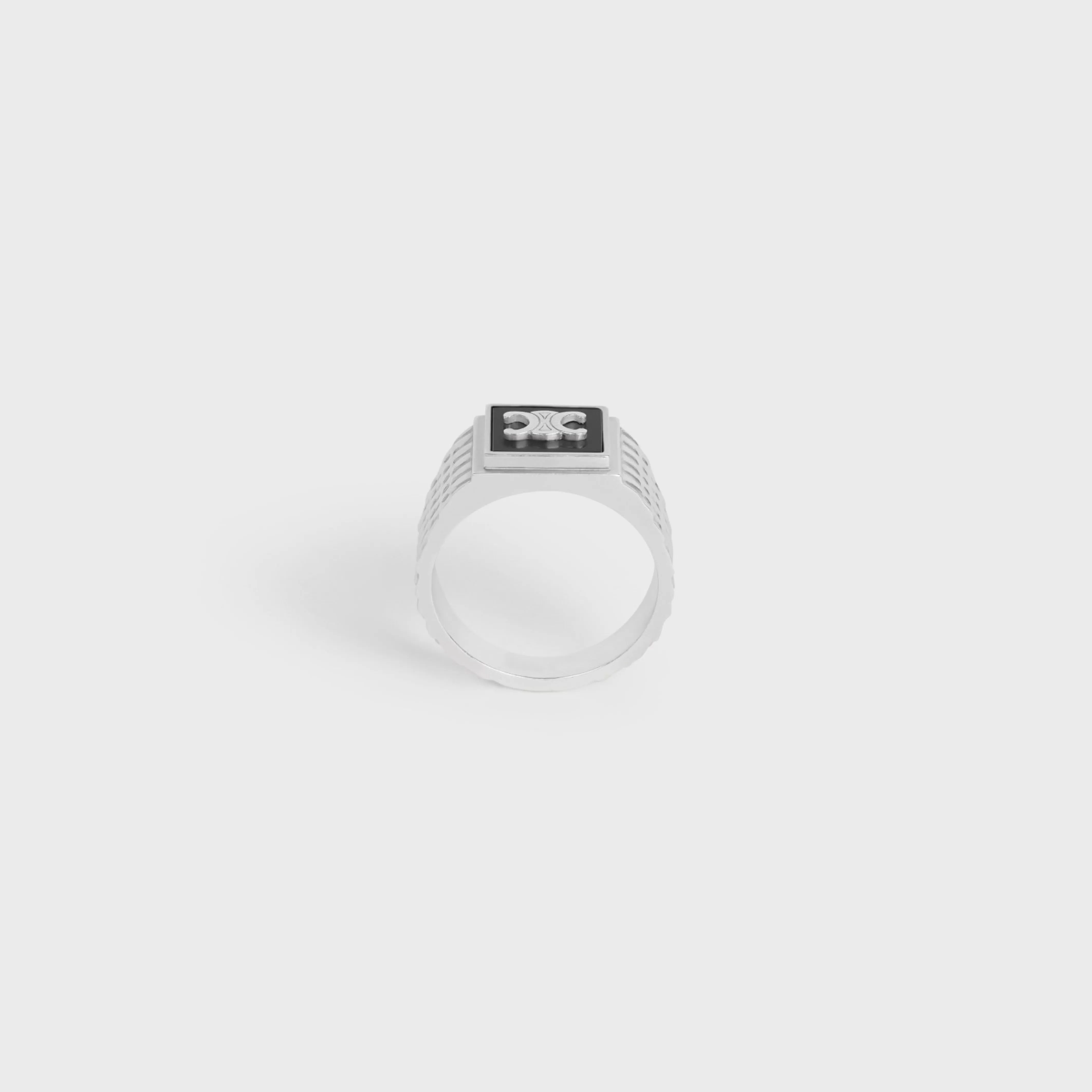 Triomphe Python Signet Ring in Onyx and Sterling Silver with Rhodium finish^CELINE Outlet