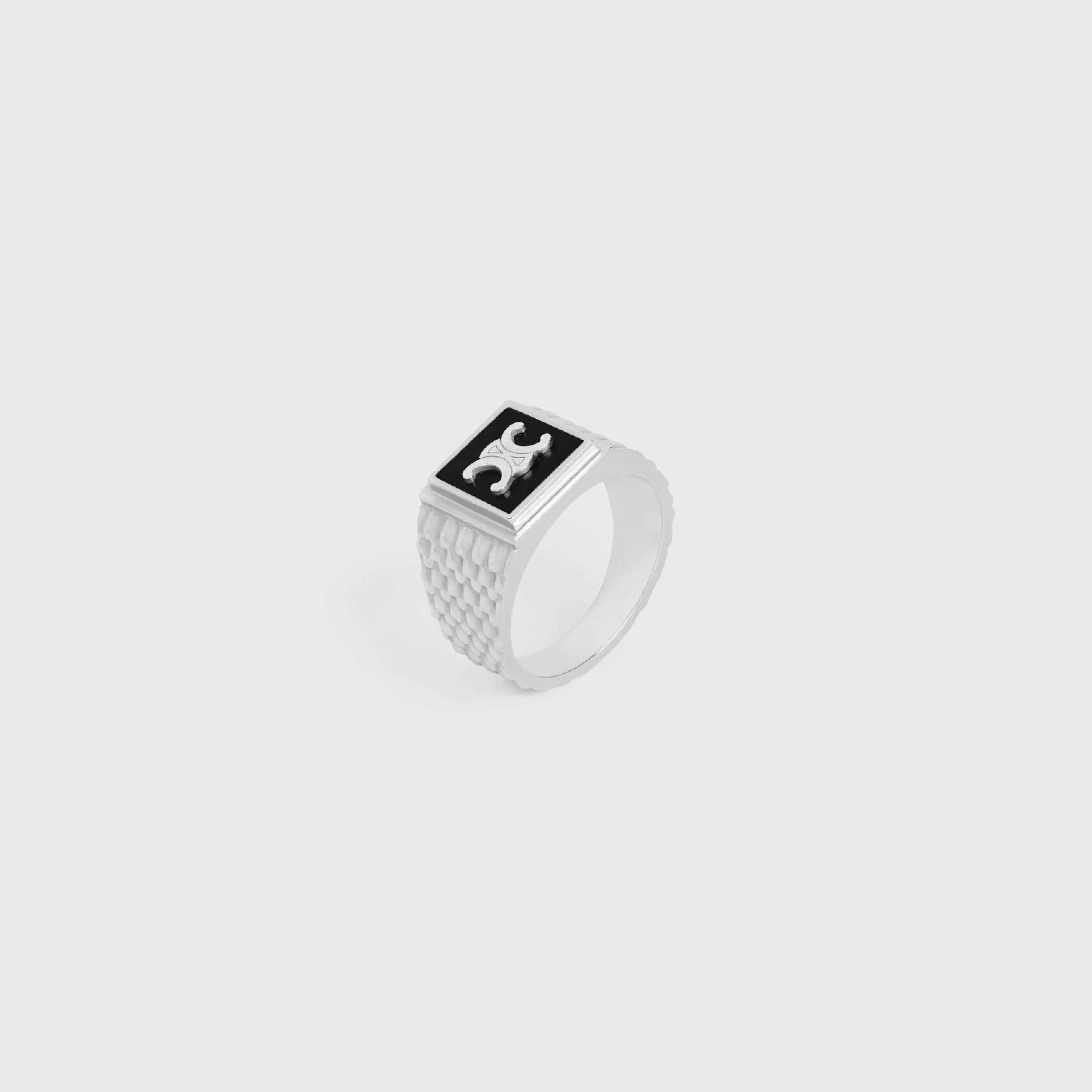 Triomphe Python Signet Ring in Onyx and Sterling Silver with Rhodium finish^CELINE Outlet