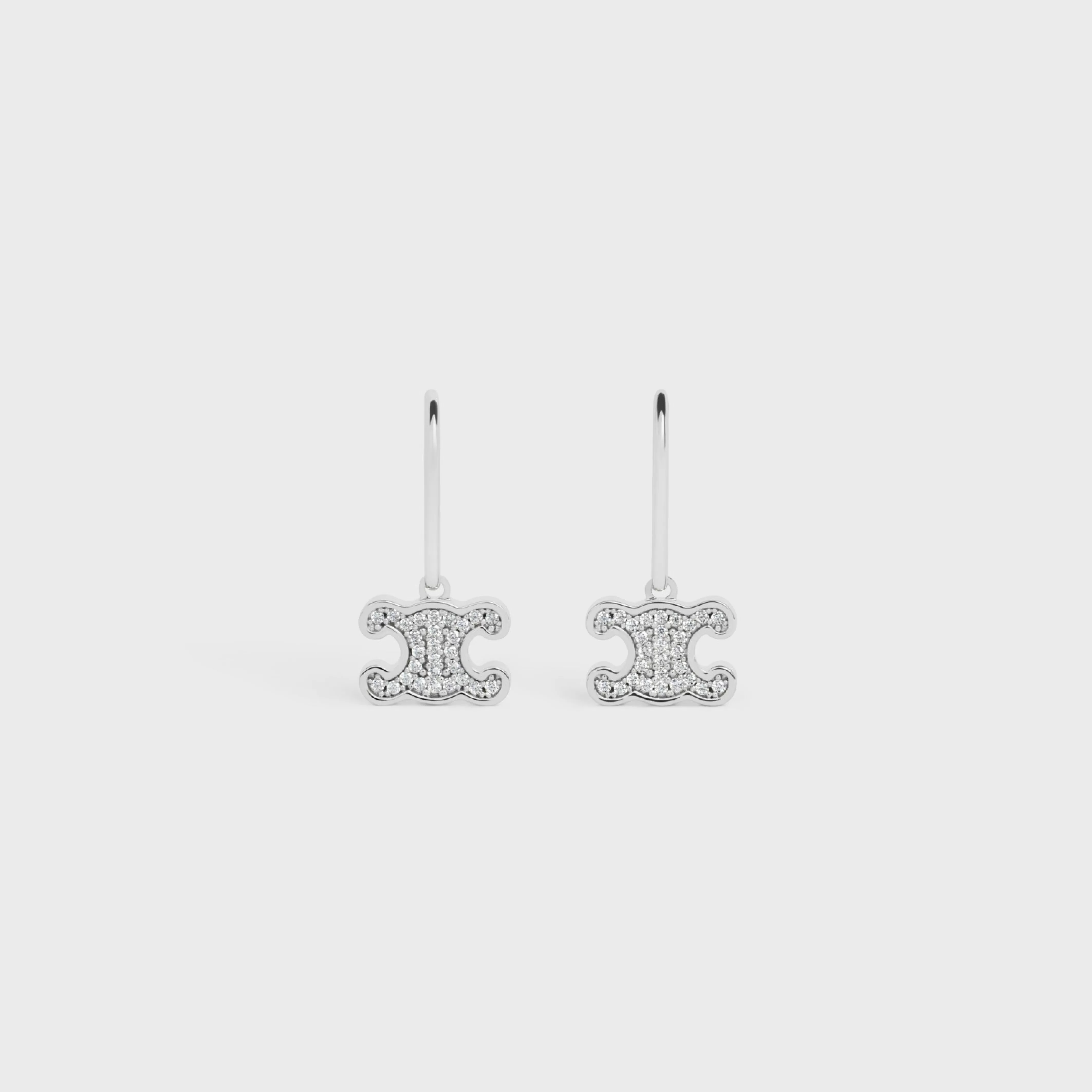 Triomphe Rhinestone Earrings in Brass with Rhodium Finish and Crystals^CELINE New