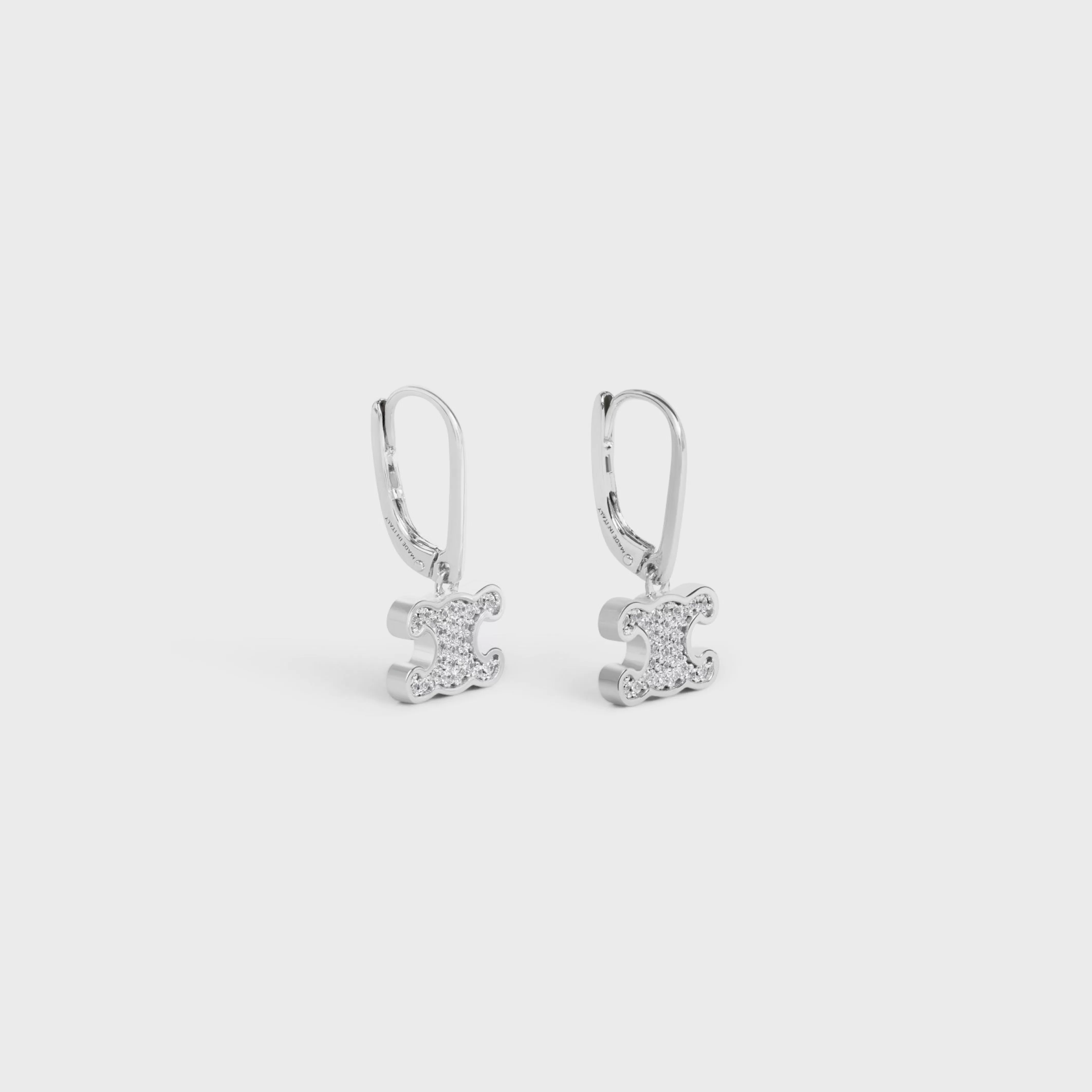 Triomphe Rhinestone Earrings in Brass with Rhodium Finish and Crystals^CELINE New
