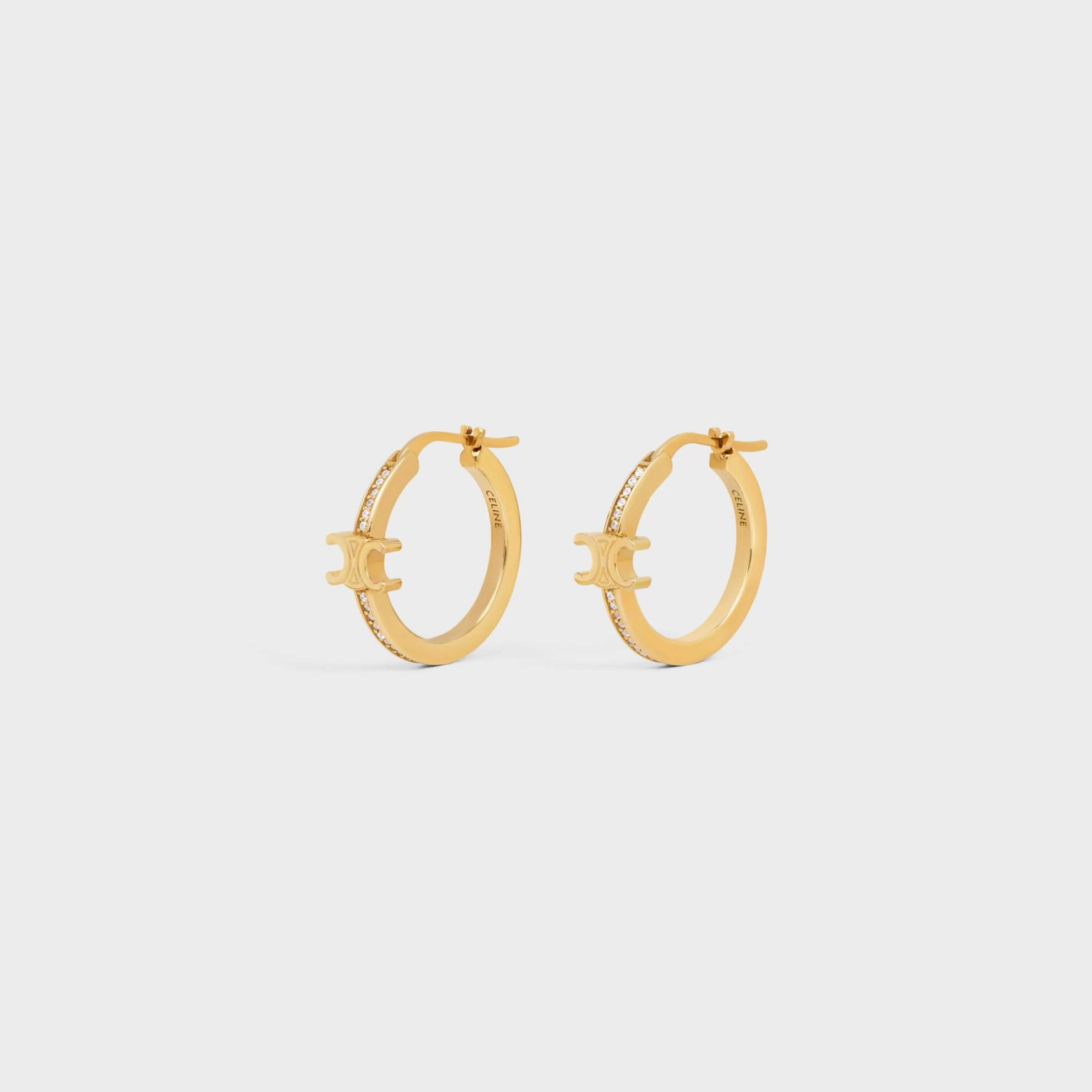 Triomphe Sparkle Hoops in Strass and Brass with Gold Finish^CELINE Shop