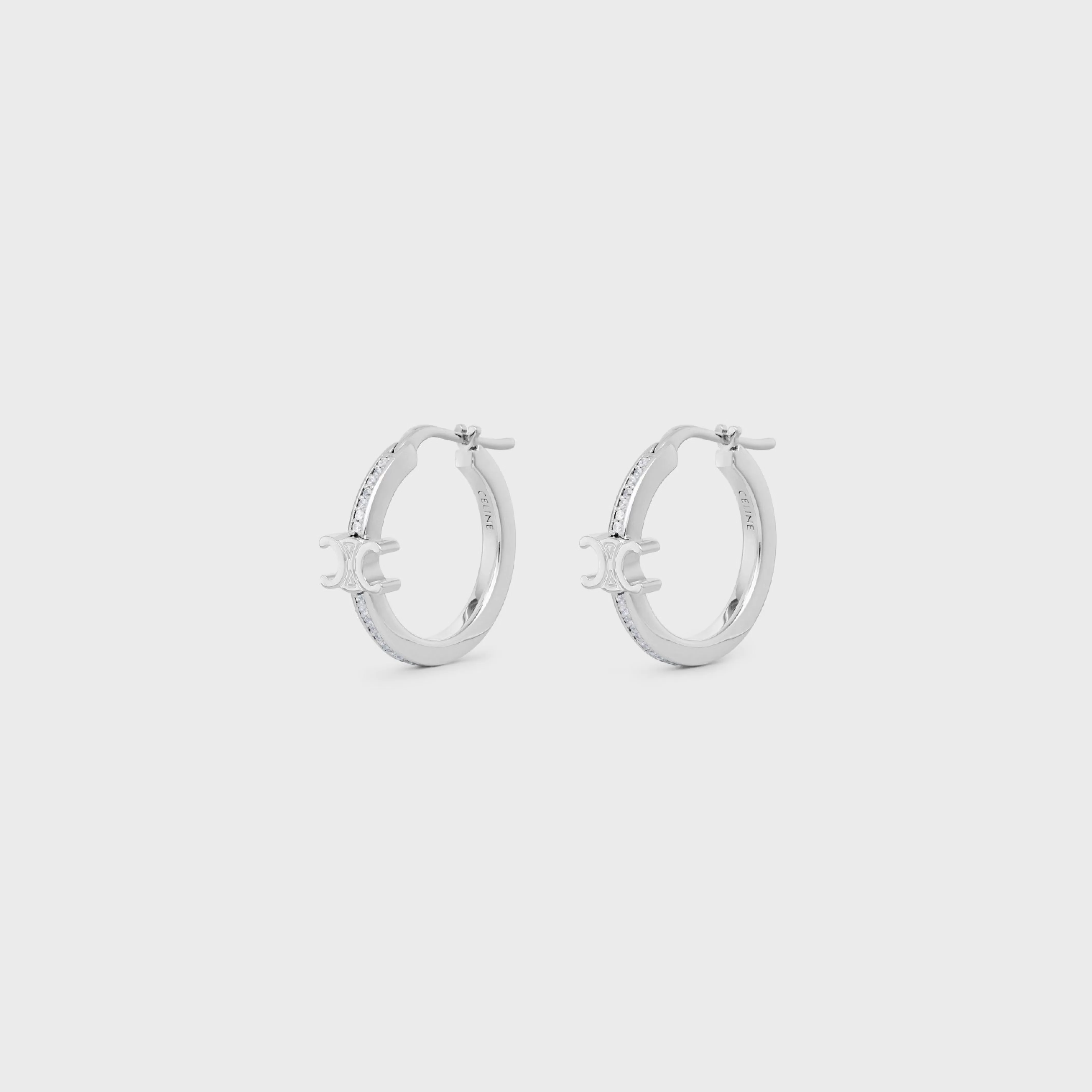Triomphe Sparkle Hoops in Strass and Brass with Rhodium Finish^CELINE New