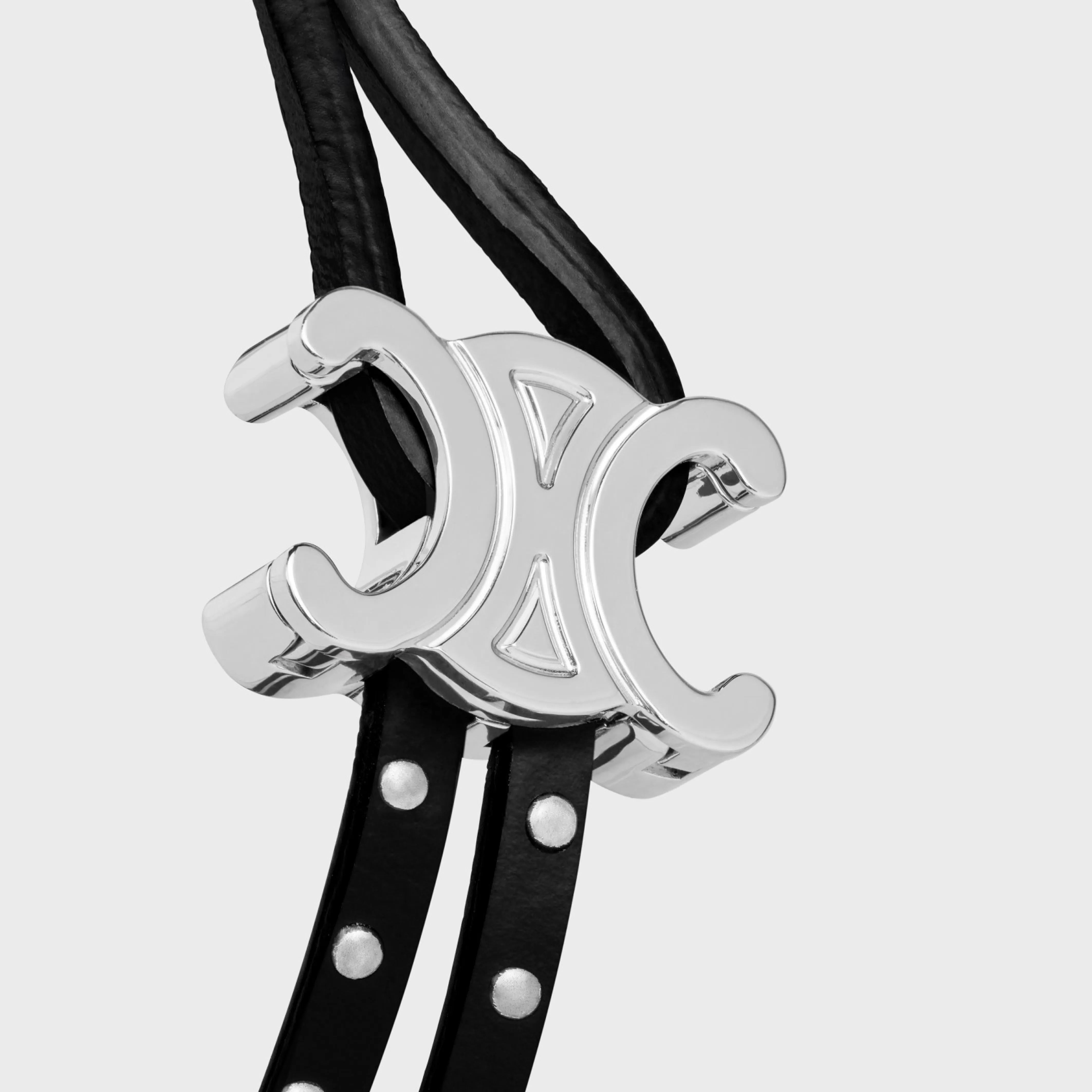 Triomphe Stud Clasp Bracelet in Brass with Rhodium Finish and Calfskin^CELINE Discount