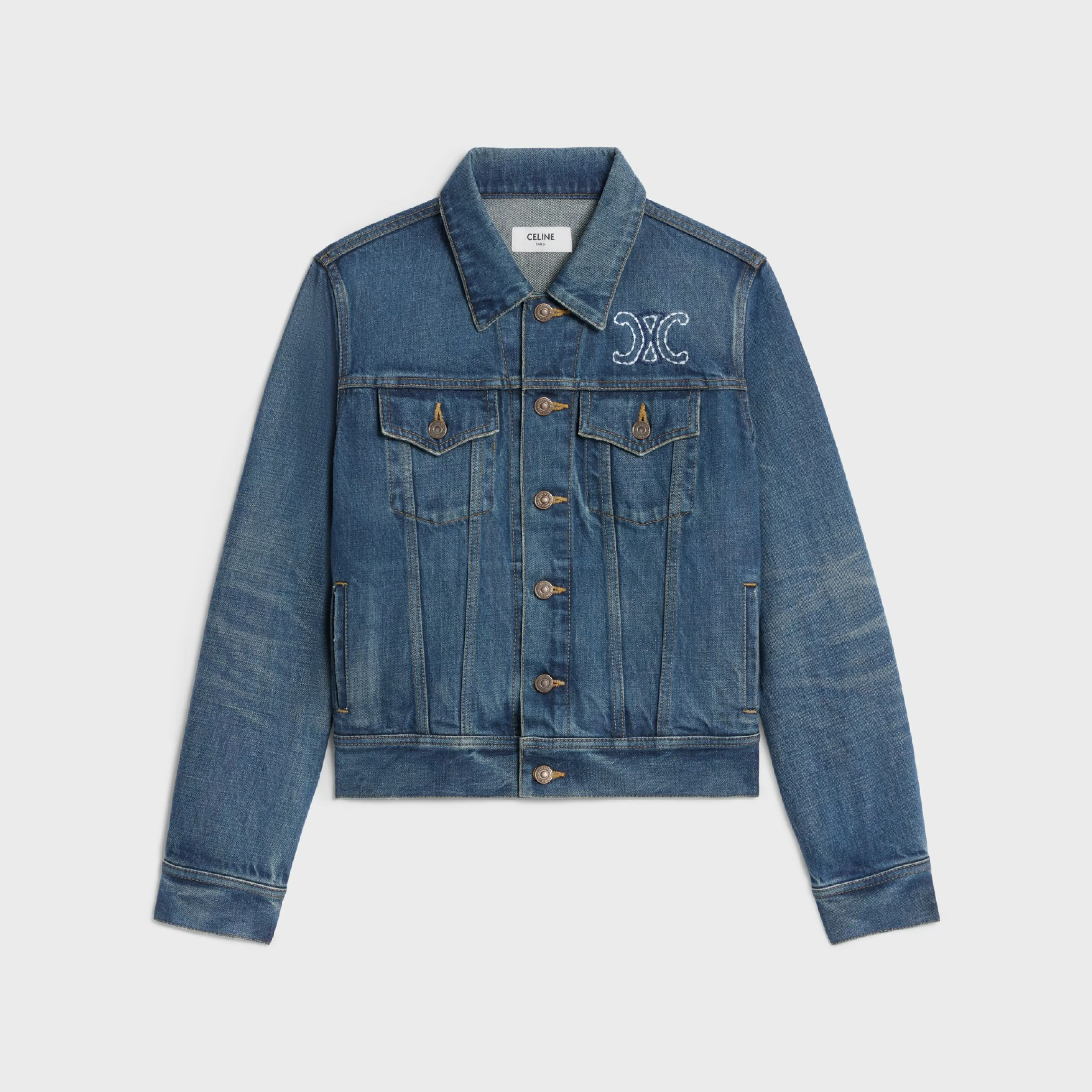 Trucker jacket in dark union wash denim^CELINE Clearance