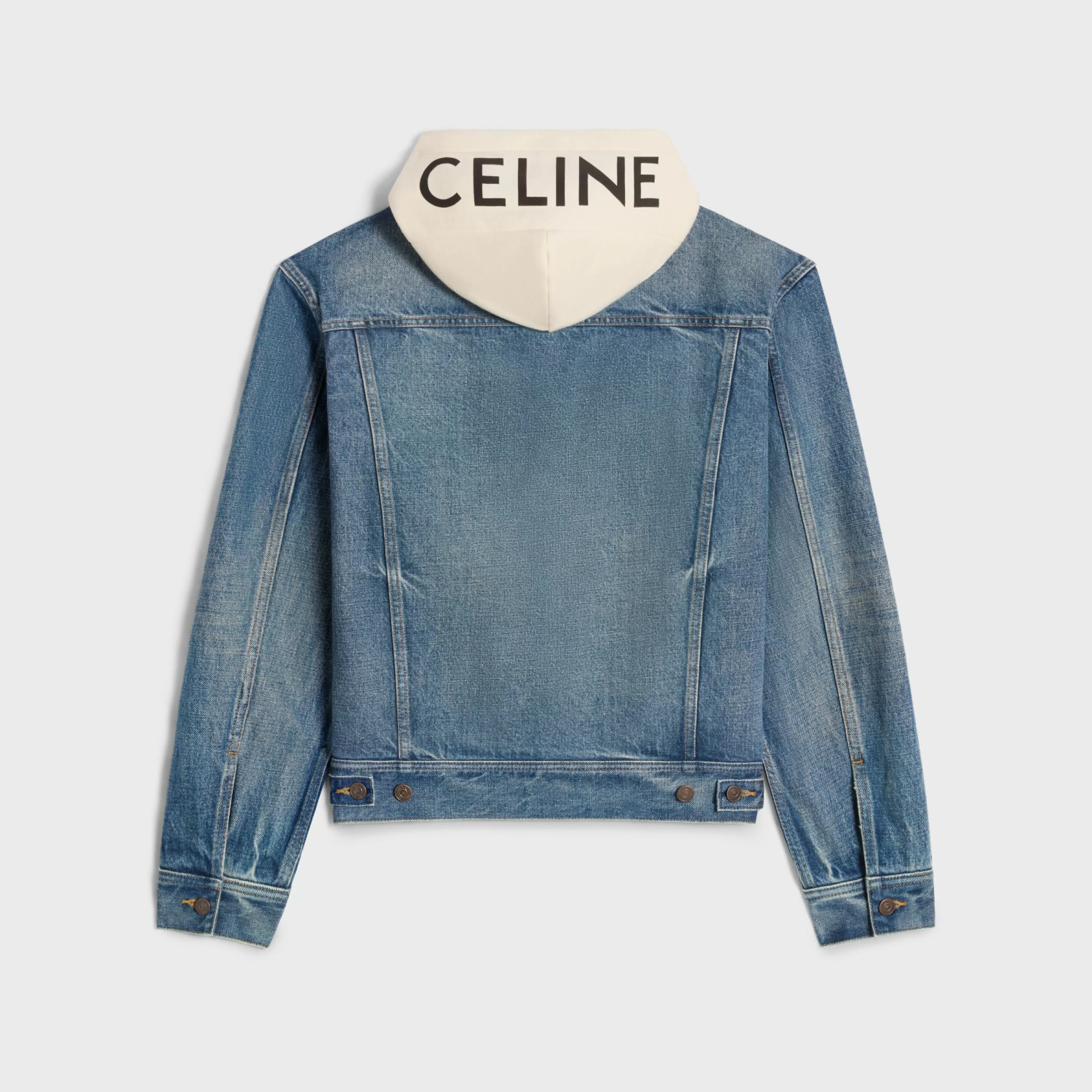 trucker jacket with hood in union wash denim^CELINE Best Sale