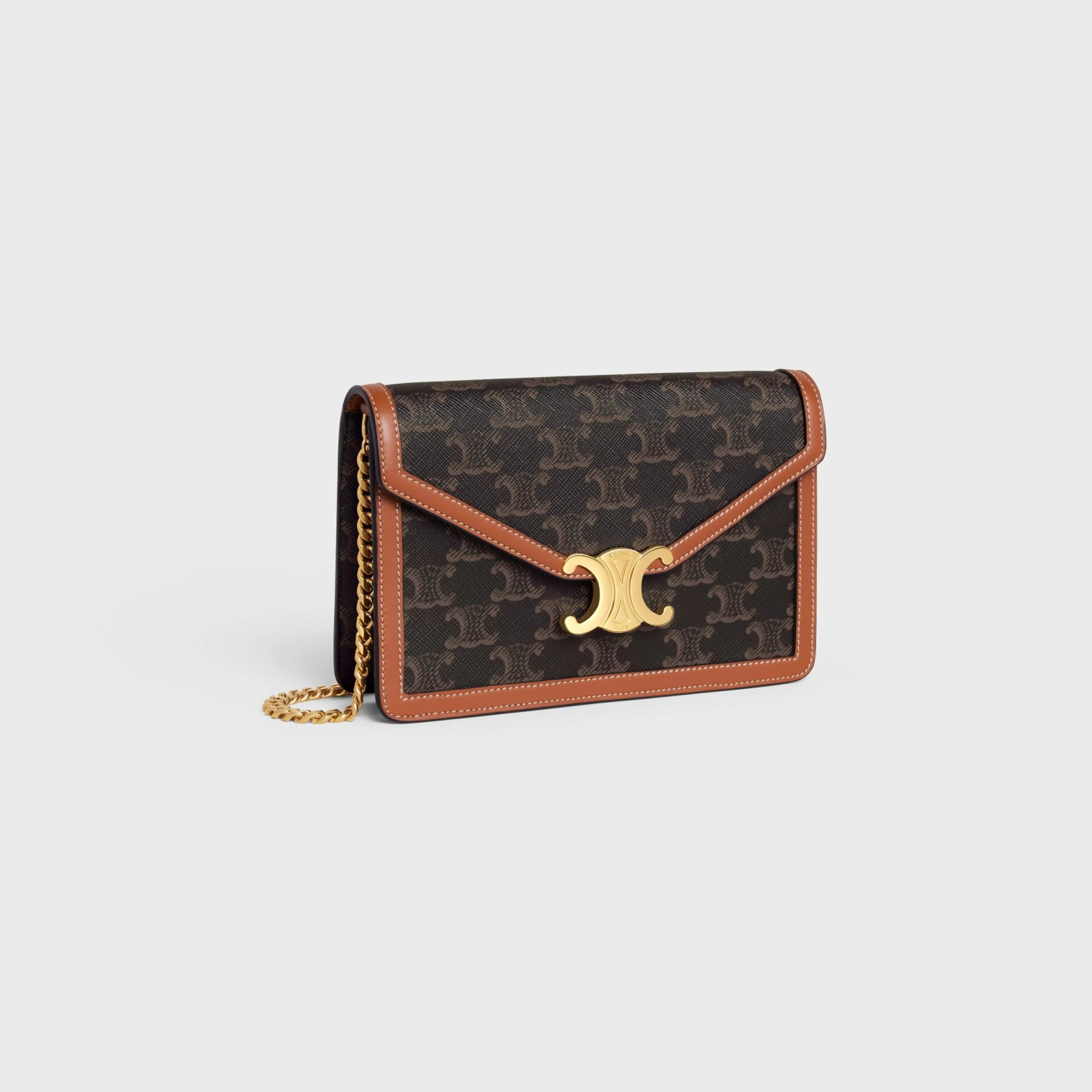 WALLET ON CHAIN MARGO in TRIOMPHE CANVAS and calfskin^CELINE Fashion