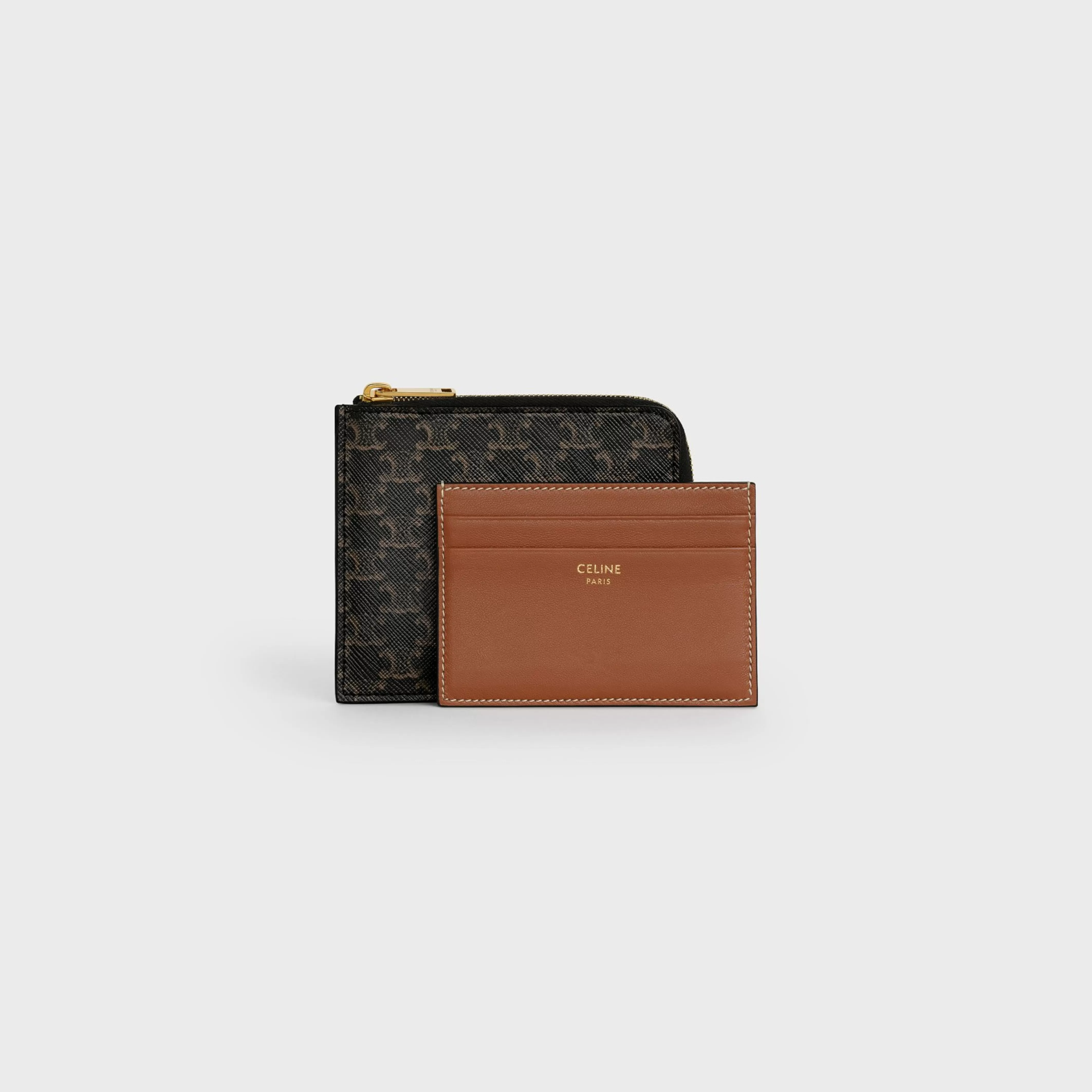 Zipped Purse with removable card holder in Triomphe Canvas and Lambskin^CELINE Store